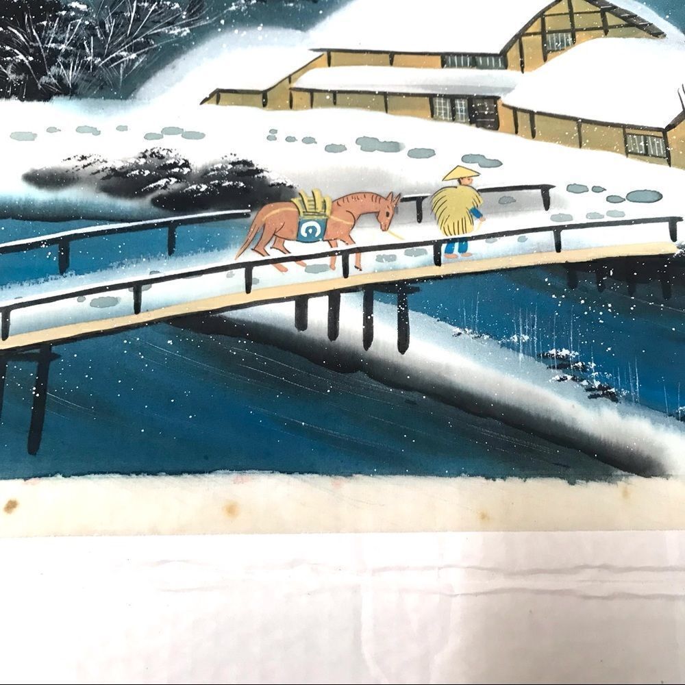 Vintage Japanese Mount Fuji winter snow scene